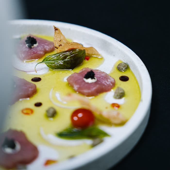Carpaccio dressed with olive oil and capers